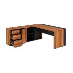 Móveis para Escritório Mesa Escritório PRESIDENTE c/ Armário Pedestal - 1,82x1,80m - WORK START - NOGAL SEVILHA/PRETO - 20602