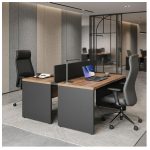 Móveis para Escritório Estação de Trabalho Dupla 1,20x1,35m 02 Lugares s/ Gavetas c/ ponto de tomada - Workstart - Nogal Sevilha - 63085
