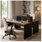Móveis para Escritório Mesa Estação de Trabalho Dupla 1,50x1,35m 02 Lugares s/ Gavetas c/ ponto de tomada - Workstart - Nogal Sevilha - 63087