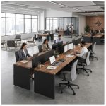 Móveis para Escritório Estação de Trabalho Dupla 1,20x1,35m 02 Lugares c/ Gavetas c/ ponto de tomada - Workstart - Nogal Sevilha - 63086