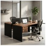 Móveis para Escritório Estação de Trabalho Dupla 1,20x1,35m 02 Lugares c/ Gavetas c/ ponto de tomada - Workstart - Nogal Sevilha - 63086