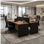 Móveis para Escritório Estação de Trabalho Dupla 1,20x1,35m 02 Lugares c/ Gavetas c/ ponto de tomada - Workstart - Nogal Sevilha - 63086