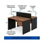 Móveis para Escritório Estação de Trabalho Dupla 1,20x1,35m 02 Lugares c/ Gavetas c/ ponto de tomada - Workstart - Nogal Sevilha - 63086