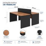 Móveis para Escritório Mesa Estação de Trabalho Dupla 1,50x1,35m 02 Lugares s/ Gavetas c/ ponto de tomada - Workstart - Nogal Sevilha - 63087