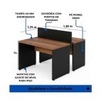 Móveis para Escritório Estação de Trabalho 1,50x1,35m 02 Lugares c/ Gavetas c/ ponto de tomada - Workstart - Nogal Sevilha - 63088