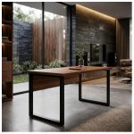 Móveis para Escritório Mesa de Escritório Industrial 120x60cm Nogal Sevilha Tampo 40mm – Escrivaninha Home Office Premium Pollo - Sevilha / Preto - 24469
