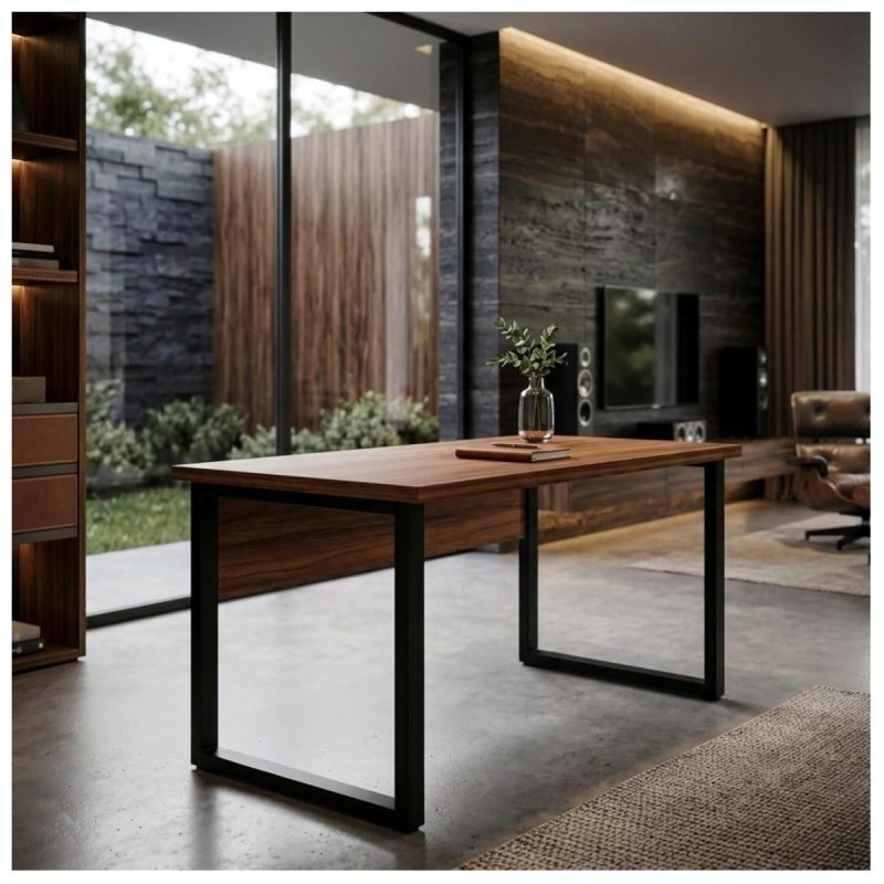 Móveis para Escritório Mesa de Escritório Industrial 120x60cm Nogal Sevilha Tampo 40mm – Escrivaninha Home Office Premium Pollo - Sevilha / Preto - 24469