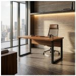 Móveis para Escritório Mesa de Escritório Industrial 120x60cm Nogal Sevilha Tampo 40mm – Escrivaninha Home Office Premium Pollo - Sevilha / Preto - 24469