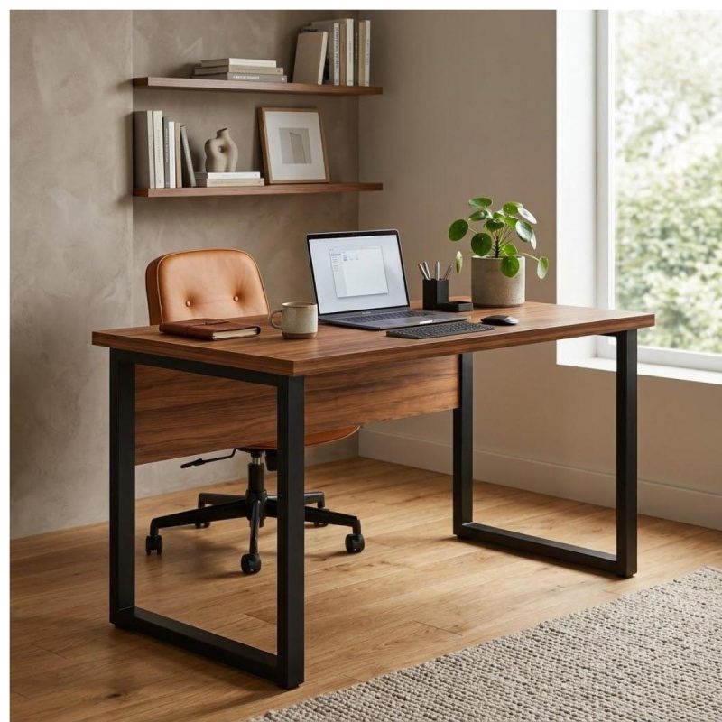 Móveis para Escritório Escrivaninha Home Office Industrial Amadeirada 170x70cm Tampo 40mm Premium - Sevilha / Preto - 24474