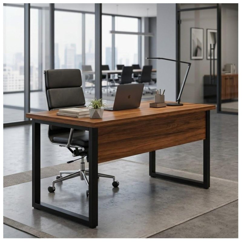 Móveis para Escritório Escrivaninha Home Office Industrial Amadeirada 170x70cm Tampo 40mm Premium - Sevilha / Preto - 24474