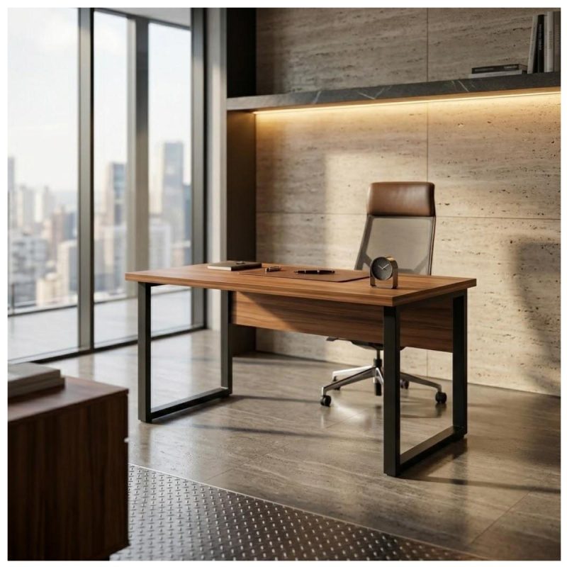Móveis para Escritório Escrivaninha Home Office Industrial Amadeirada 170x70cm Tampo 40mm Premium - Sevilha / Preto - 24474