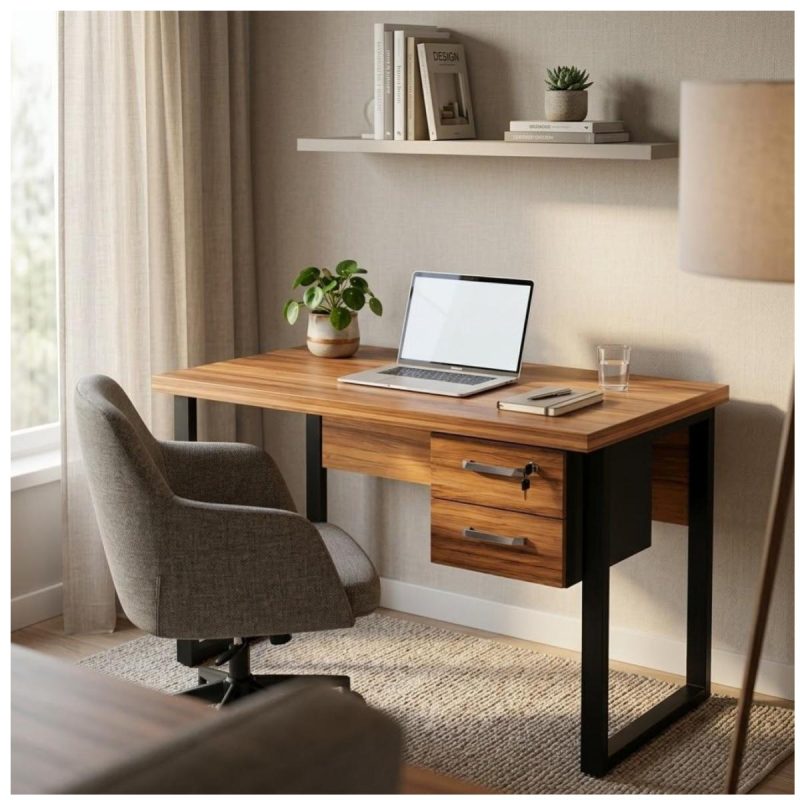 Móveis para Escritório Escrivaninha Home Office Industrial Amadeirada 170x70cm Tampo 40mm Premium – Sevilha / Preto – 24475