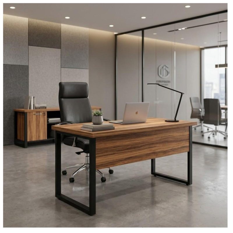 Móveis para Escritório Escrivaninha Home Office Industrial Amadeirada 170x70cm Tampo 40mm Premium – Sevilha / Preto – 24475