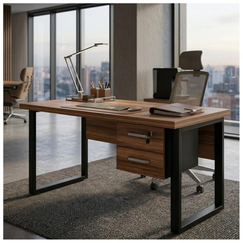 Móveis para Escritório Mesa Escritório PÉ QUADRO 1,50x0,60m - C/ Gavetas - NOGAL SEVILHA/PRETO - 24473