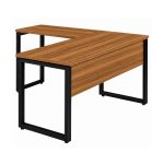 Móveis para Escritório Mesa em L com PÉ QUADRO (Mesa 1,70m + Mesa Auxiliar) - C/ Gavetas - WORKSTART - NOGAL SEVILHA/PRETO - 24479