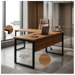 Móveis para Escritório Mesa em L com PÉ QUADRO (Mesa 1,70m + Mesa Auxiliar) - C/ Gavetas - WORKSTART - NOGAL SEVILHA/PRETO - 24479
