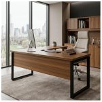 Móveis para Escritório Mesa em L com PÉ QUADRO (Mesa 1,50m + Mesa Auxiliar) - C/ Gavetas - WORKSTART - NOGAL SEVILHA/PRETO - 24477