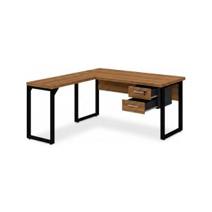 Mesa em L com PÉ QUADRO (Mesa 1,50m + Mesa Auxiliar) - C/ Gavetas - WORKSTART - NOGAL SEVILHA/PRETO - 24477