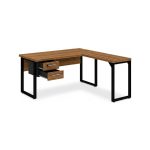 Móveis para Escritório Mesa em L com PÉ QUADRO (Mesa 1,50m + Mesa Auxiliar) - C/ Gavetas - WORKSTART - NOGAL SEVILHA/PRETO - 24477