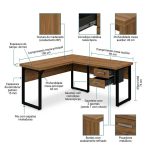 Móveis para Escritório Mesa em L com PÉ QUADRO (Mesa 1,50m + Mesa Auxiliar) - C/ Gavetas - WORKSTART - NOGAL SEVILHA/PRETO - 24477