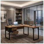 Móveis para Escritório Mesa em L com PÉ QUADRO (Mesa 1,70m + Mesa Auxiliar) - C/ Gavetas - WORKSTART - NOGAL SEVILHA/PRETO - 24479