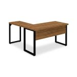 Móveis para Escritório Mesa em L com PÉ QUADRO (Mesa 1,50m + Mesa Auxiliar) - C/ Gavetas - WORKSTART - NOGAL SEVILHA/PRETO - 24477