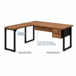 Móveis para Escritório Mesa em L com PÉ QUADRO (Mesa 1,70m + Mesa Auxiliar) - C/ Gavetas - WORKSTART - NOGAL SEVILHA/PRETO - 24479