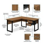 Móveis para Escritório Mesa em L com PÉ QUADRO (Mesa 1,70m + Mesa Auxiliar) - C/ Gavetas - WORKSTART - NOGAL SEVILHA/PRETO - 24479