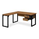 Móveis para Escritório Mesa em L com PÉ QUADRO (Mesa 1,70m + Mesa Auxiliar) - C/ Gavetas - WORKSTART - NOGAL SEVILHA/PRETO - 24479