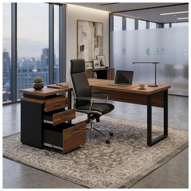 Móveis para Escritório Mesa de Escritório em L Diretor com Gaveteiro Tampo 40mm 170x160cm