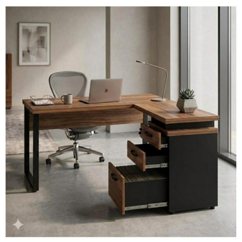 Móveis para Escritório Mesa de Escritório em L Diretor com Gaveteiro Tampo 40mm 150x150cm