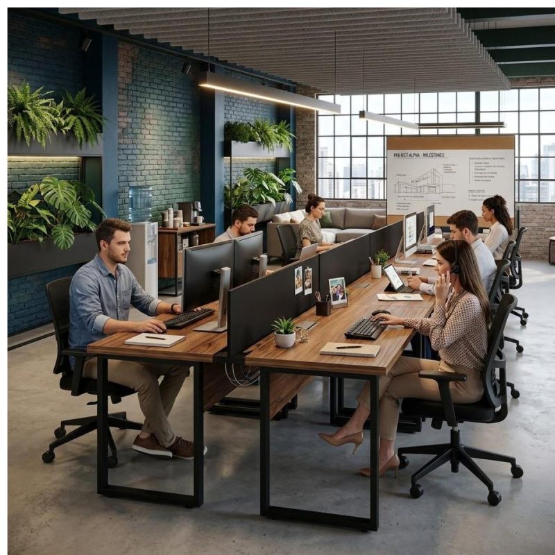 Móveis para Escritório Mesa de Escritório Dupla Industrial 120cm Tampo 40mm - Sevilha / Preto