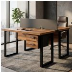 Móveis para Escritório Estação de Trabalho Dupla 1,20x1,35m 02 Lugares c/ Gavetas c/ ponto de tomada PÉ QUADRO - Cor Nogal Sevilha - 63097