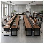Móveis para Escritório Estação de Trabalho 1,50x1,35m 02 Lugares c/ Gavetas c/ ponto de tomada PÉ QUADRO - Cor Nogal Sevilha - 63099