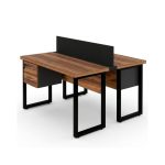 Móveis para Escritório Estação de Trabalho Dupla 1,20x1,35m 02 Lugares c/ Gavetas c/ ponto de tomada PÉ QUADRO - Cor Nogal Sevilha - 63097