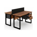 Móveis para Escritório Estação de Trabalho Dupla 1,20x1,35m 02 Lugares c/ Gavetas c/ ponto de tomada PÉ QUADRO - Cor Nogal Sevilha - 63097