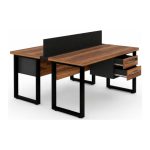 Móveis para Escritório Estação de Trabalho 1,50x1,35m 02 Lugares c/ Gavetas c/ ponto de tomada PÉ QUADRO - Cor Nogal Sevilha - 63099