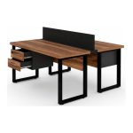 Móveis para Escritório Estação de Trabalho 1,50x1,35m 02 Lugares c/ Gavetas c/ ponto de tomada PÉ QUADRO - Cor Nogal Sevilha - 63099