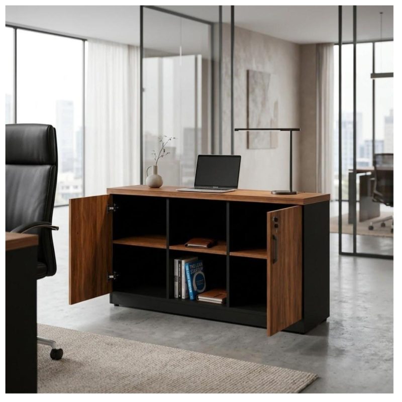 Móveis para Escritório Armário Credenza Escritório 120cm Madeira com Nicho - Sevilha / Preto - 21412