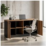 Móveis para Escritório Armário Baixo GOLD Credenza ESPECIAL - 1,60x0,73x0,45m  - GEBBWORK - NOGALSEVILHA / PRETO - 23502