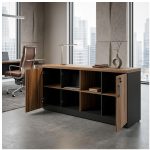 Móveis para Escritório Armário Baixo GOLD Credenza ESPECIAL - 1,60x0,73x0,45m  - GEBBWORK - NOGALSEVILHA / PRETO - 23502