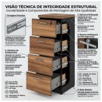 Móveis para Escritório Gaveteiro Arquivo Escritório 4 Gavetas Tampo 40mm Madeira Nogal Sevilha - 21410