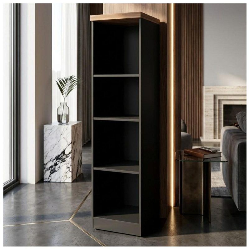 Móveis para Escritório Armário Multiuso com Prateleiras - Preto e Amadeirado - 161x40x45cm Nogal Sevilha / Preto 21432