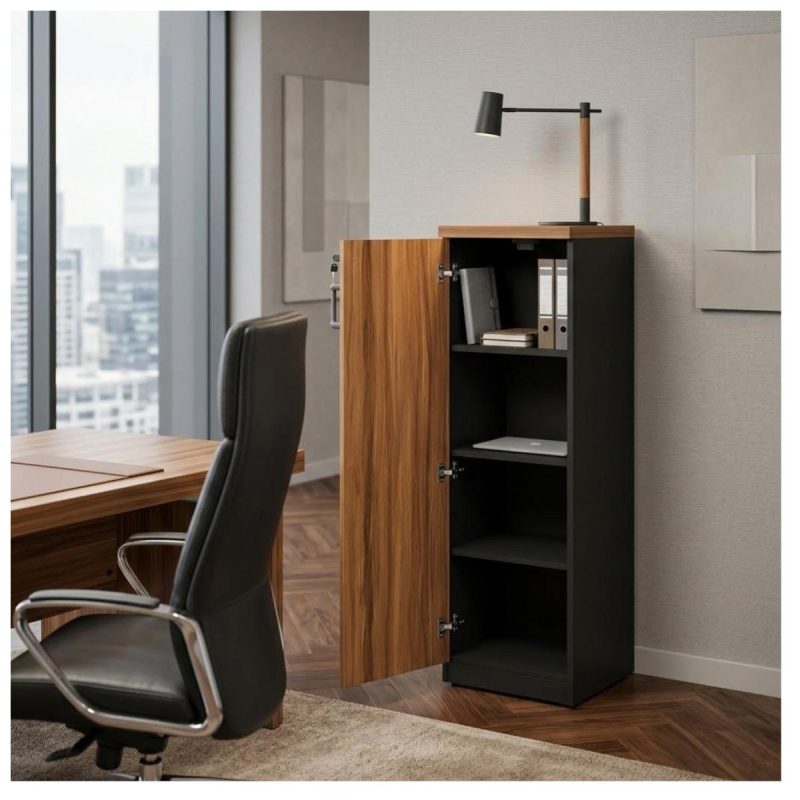 Móveis para Escritório Armário Torre de Escritório com Chave e Tampo 40mm Organização Home Office Nogal Sevilha 21434