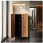 Móveis para Escritório Armário Multiuso Escritório Pollo Madeira Preto Premium 80cm Nogal Sevilha 21414