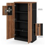 Móveis para Escritório Armário Multiuso Escritório Pollo Madeira Preto Premium 80cm Nogal Sevilha 21414