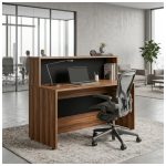 Móveis para Escritório Mesa para Recepção e Balcão Atendimento Madeira Alta Qualidade 1,35x1,13m Nogal Sevilha / Preto 63081