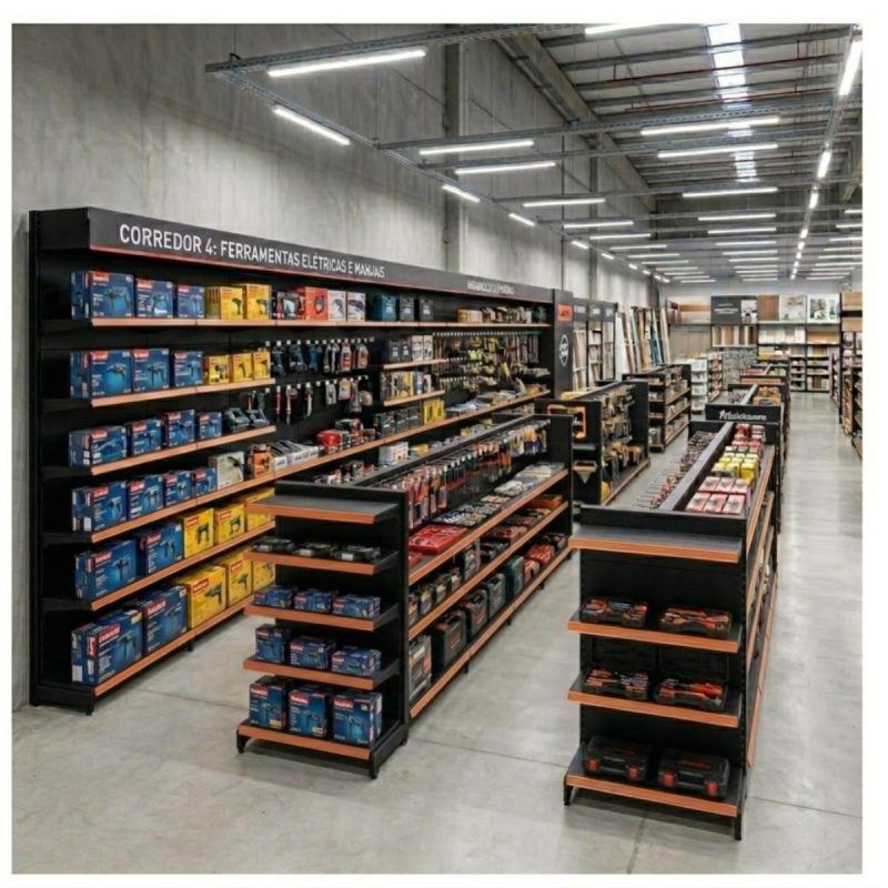 Gôndola Centro Preta Continuação 1,70m com 10 Bandeja Etiqueta Laranja - 39309