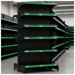 Gôndola Centro Preta Continuação 2,02m com 12 Bandeja Etiqueta Verde - 39311