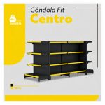 Gôndola Centro Preta Inicial 137 com 8 Bandeja Etiqueta Amarelo - 39402